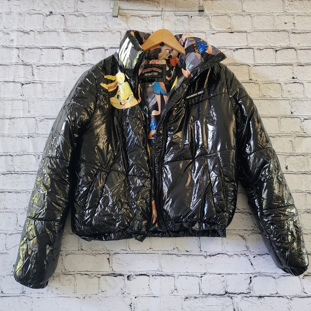 Members Only Womens Medium Looney Tunes Space Jam Lola Bunny Puffer Jacket Black